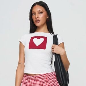 Princess Polly Were Lovers Tee with Red Heart Cutout, US12